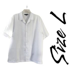 Visivo Camp Shirt Men's L White Textured Threading Polyester Short Sleeve